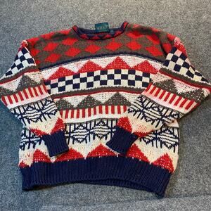 Gaeltarra Ireland Men Large Linen Cotton Aztec Fisherman Geometric Print Sweater
